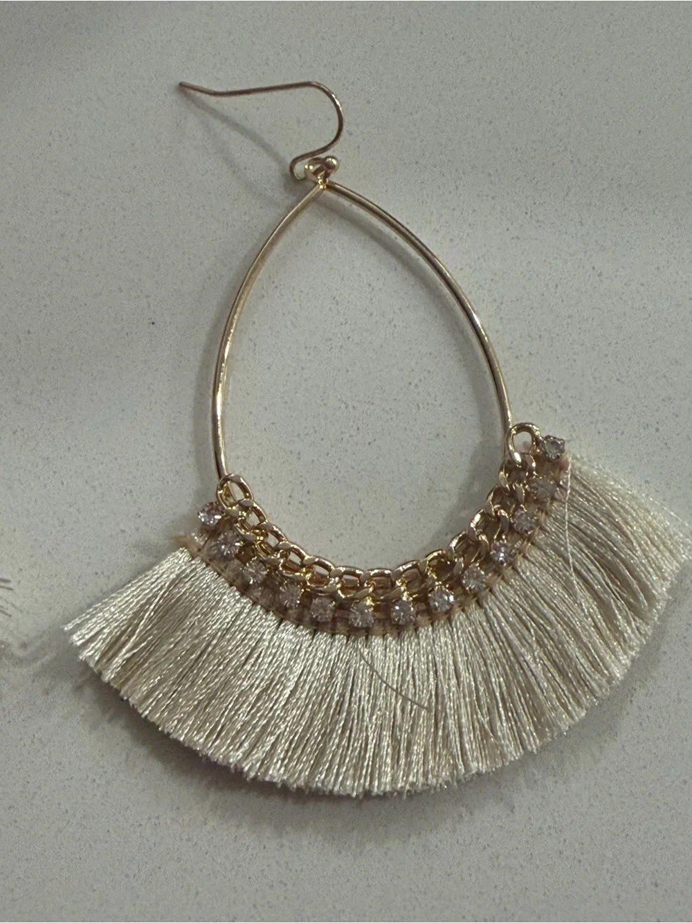 Gold Fringe Teardrop Earrings with Chain Detail